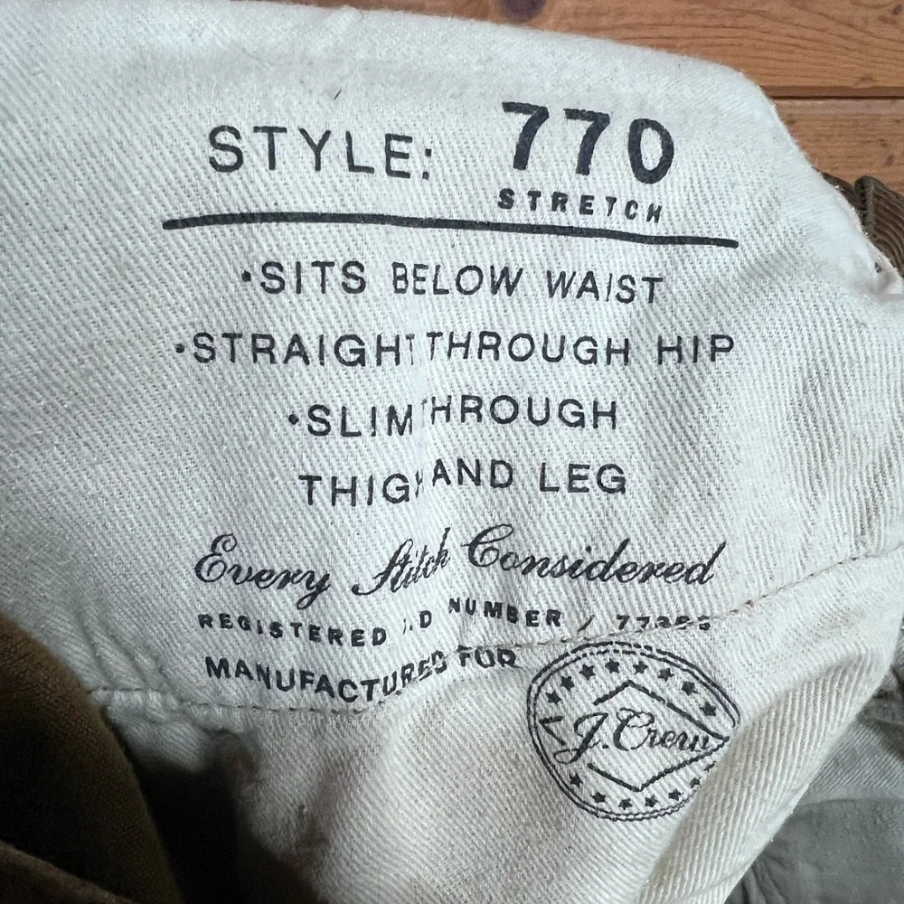 J.Crew 770 Slim Corduroy Pants Brown Stretch 34x34